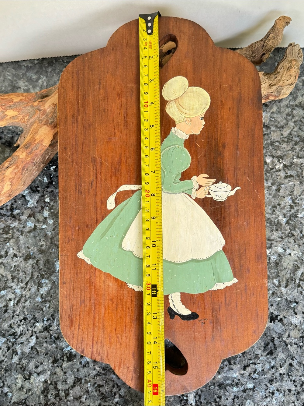 VTG Hand-Painted “Refreshment Lady” Wall Hanging Plaque, Wood, Heart Cut-Outs - Picture 4 of 5